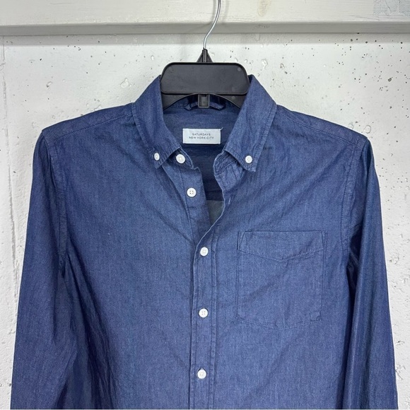 Saturdays NYC Mens XS Indigo Button-Down Collar Cotton Chambray Shirt - Picture 3 of 11